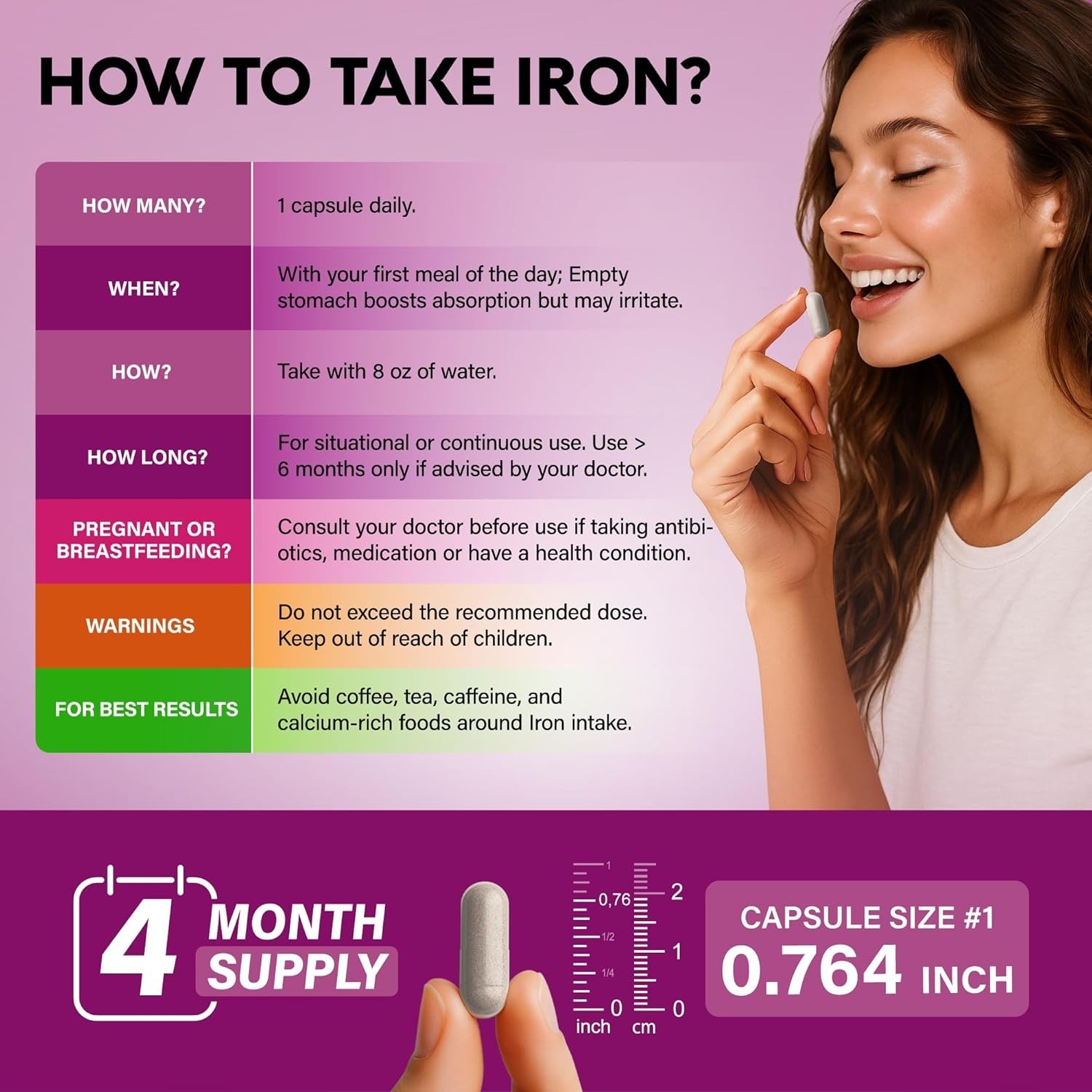 Iron Supplement for Women – Iron 65mg (Ferrous Sulfate 325mg) – Stomach Friendly