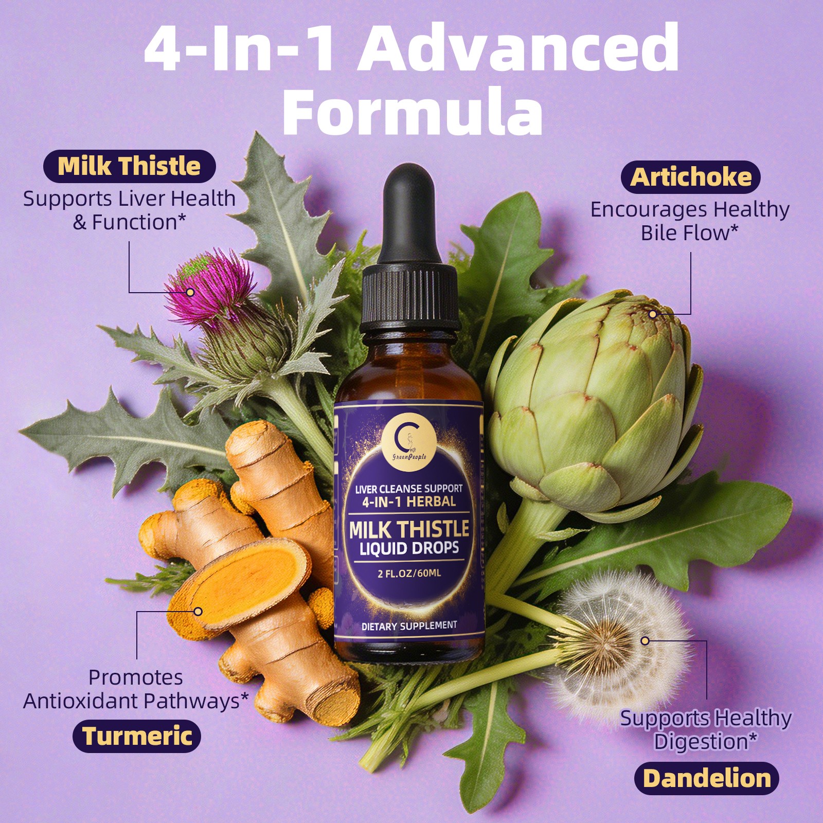 Liver Cleanse & Detox Drops MilkThistle 60,000 mg Milk Thistle Seed 2 FL.OZ