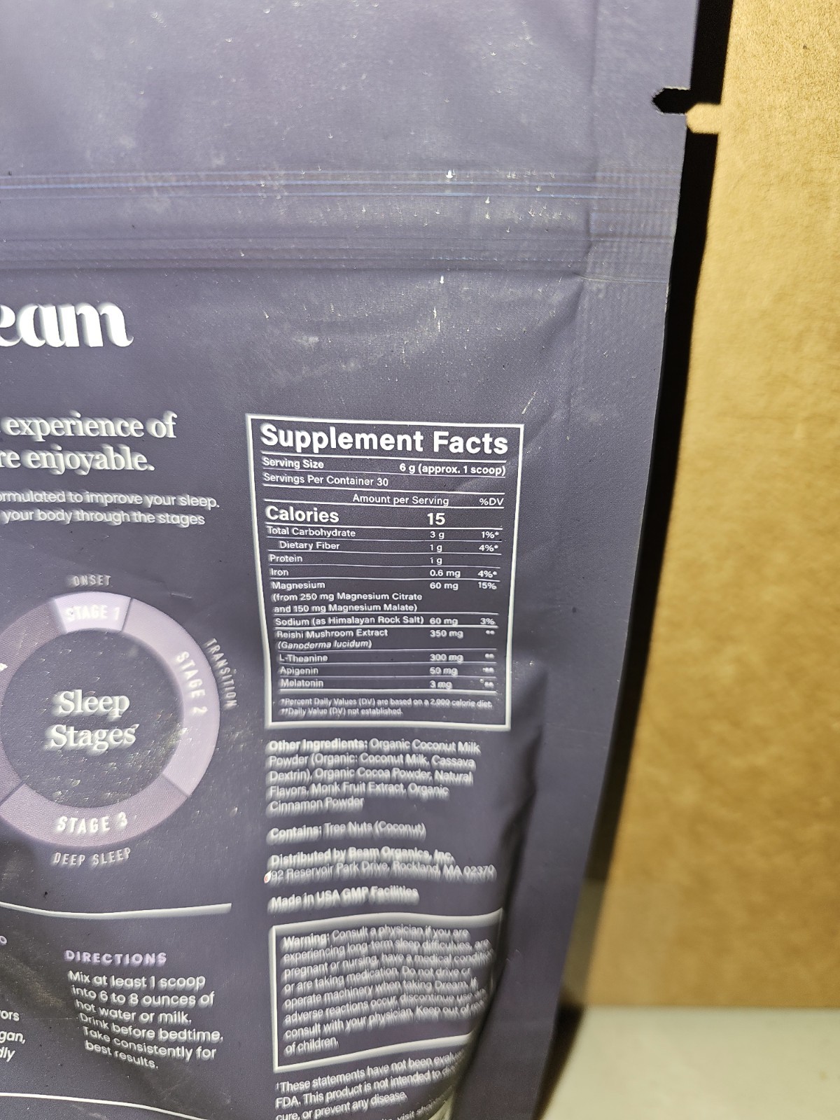 Beam Dream Sleep Powder, Supplement Cinnamon Cocoa 30 servings EXP 01/2026