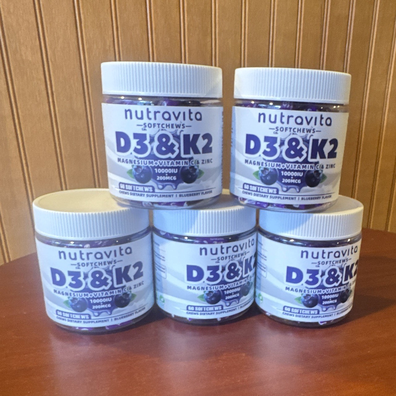 Lot of 5 Nutravita D3 & K2 Softchews Blueberry 60 Vegan Gluten-Free EXP 02/2027