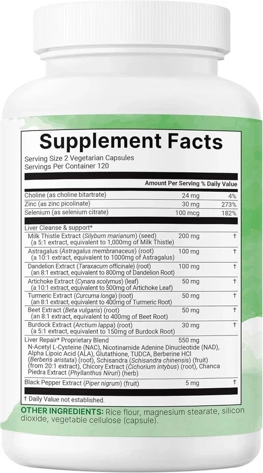Liver Detox 20-in-1 w/ Milk Thistle NAC ALA, TUDCA for Cleanse & Repair 240 Caps