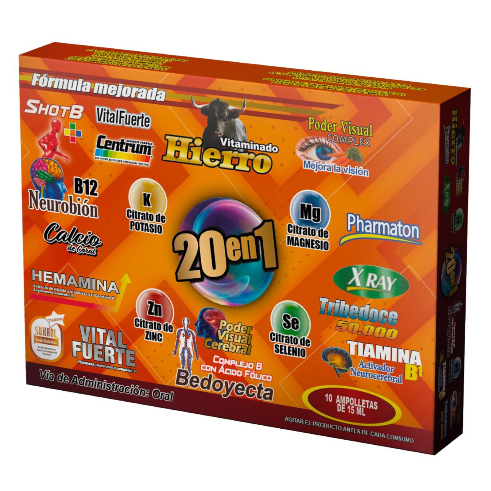 20 in 1 Liquid Multivitamin Oral 10 x 15ml, 20 en 1 Ampolletas Vitaminado
