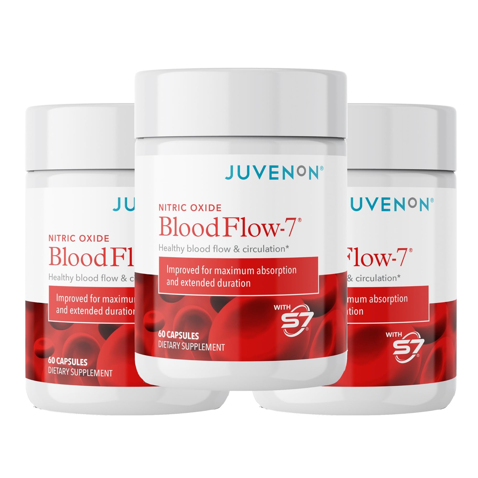 Juvenon BloodFlow-7 Nitric Oxide Supplement with Nitrosigine 60 Count (Pack of 3