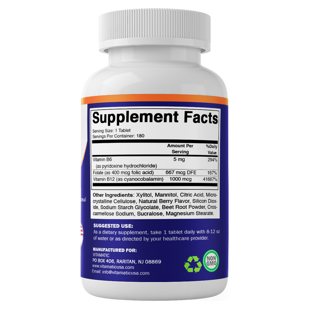 Vitamatic Folic Acid B12 B6 180 Fast Dissolve Tablets