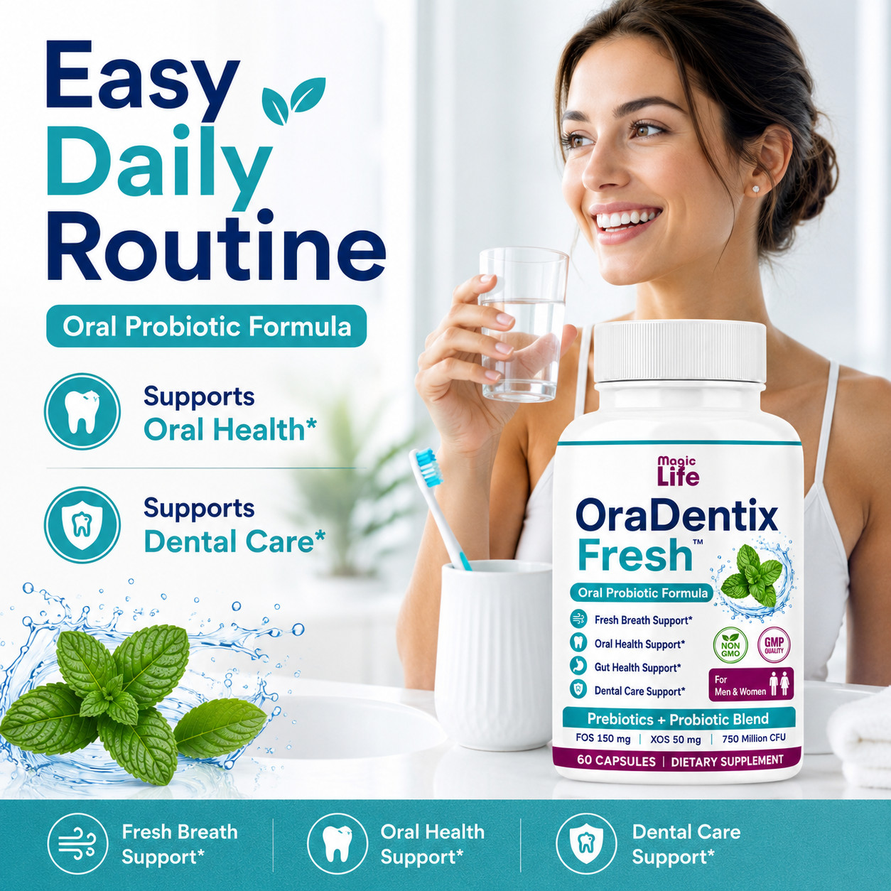 Oral Care Probiotics, Fresh Breath Support, Bad Breath Supplement Gut Friendly60