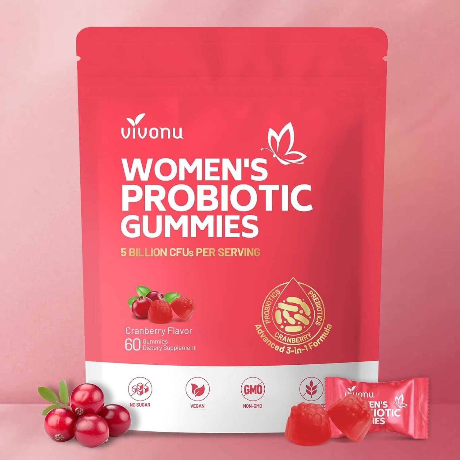 Vaginal Probiotics Designed for Women, Feminine Balance pH Gummies 60pcs/1bag