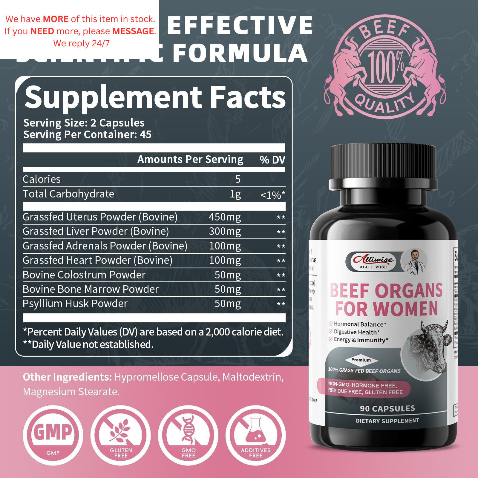 Beef Organ Supplement for Women – 90 Count (Pack of 1), Brown