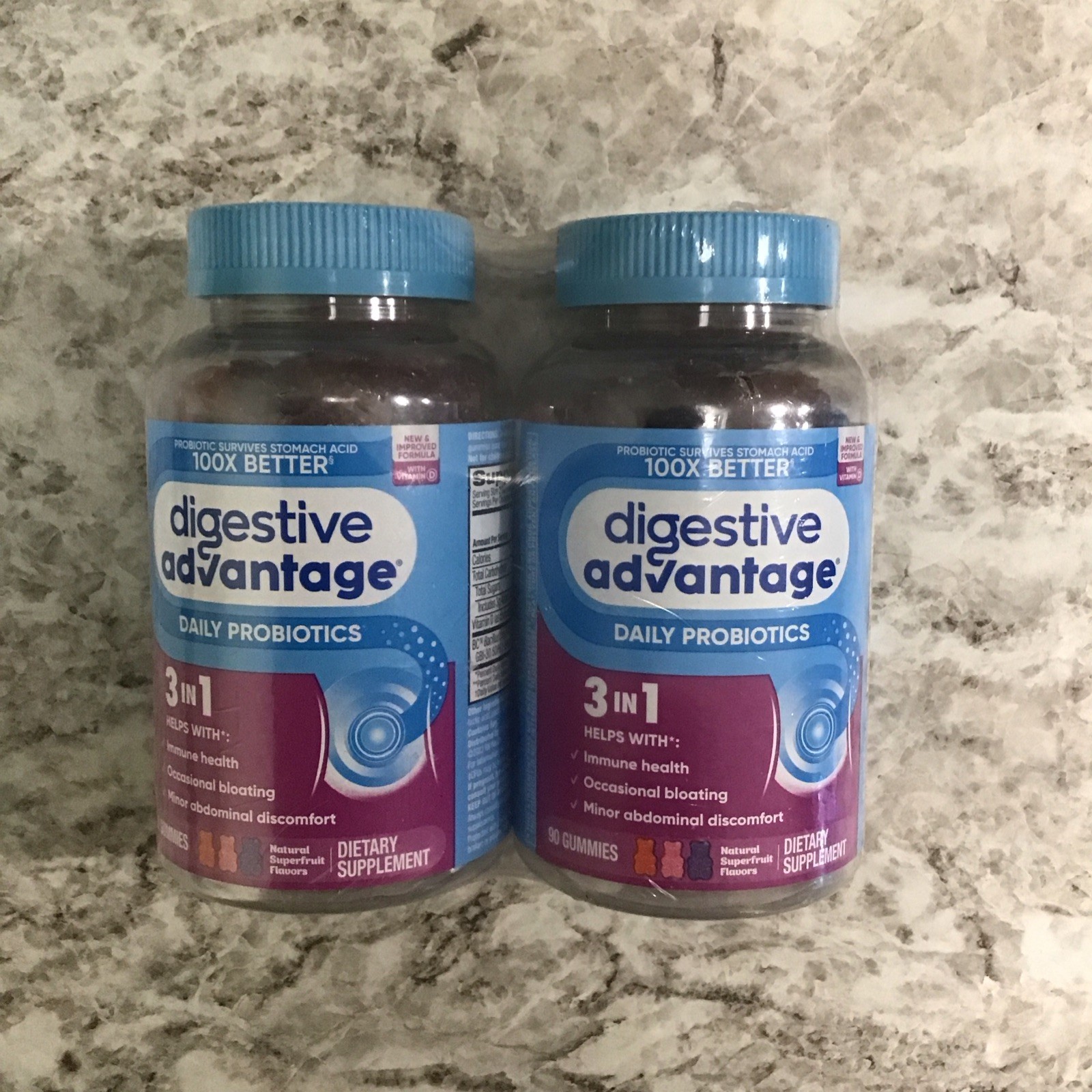 Pack of 2 Digestive Advantage Daily Probiotics 3 in 1 90 Gummies Exp 12/26