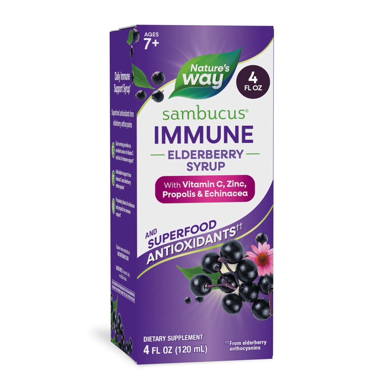 3/27 Nature’s Way Sambucus Immune Elderberry Syrup, Elderberry Extract, Vitamin