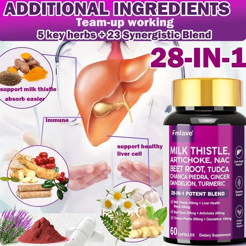 NAC Dandelion TUDCA 60ct Liver Detox Milk Thistle Beet Root Zinc Turmeric Ginger