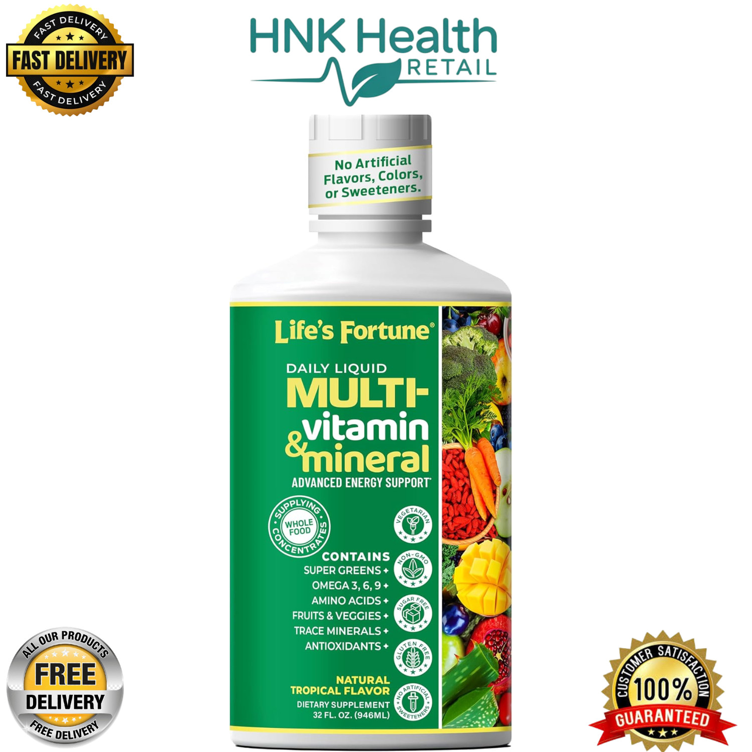 Life’s Fortune Liquid Multivitamin for Adults, Teens (32 oz, Tropical Flavor)