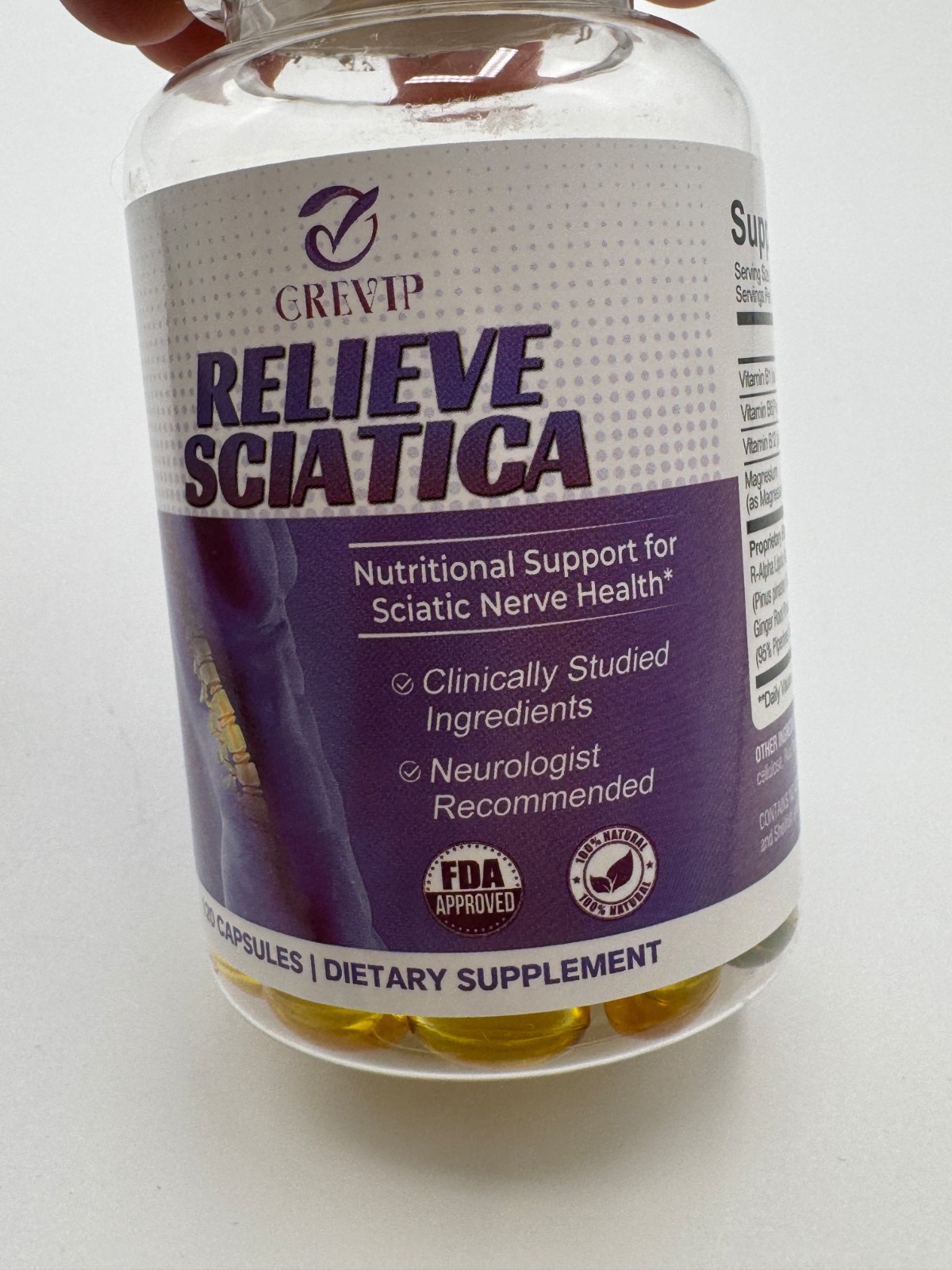 GREVIP Relieve Sciatica 120 Capsules Nerve Support R-Alpha Lipoic EXP: 3/2028