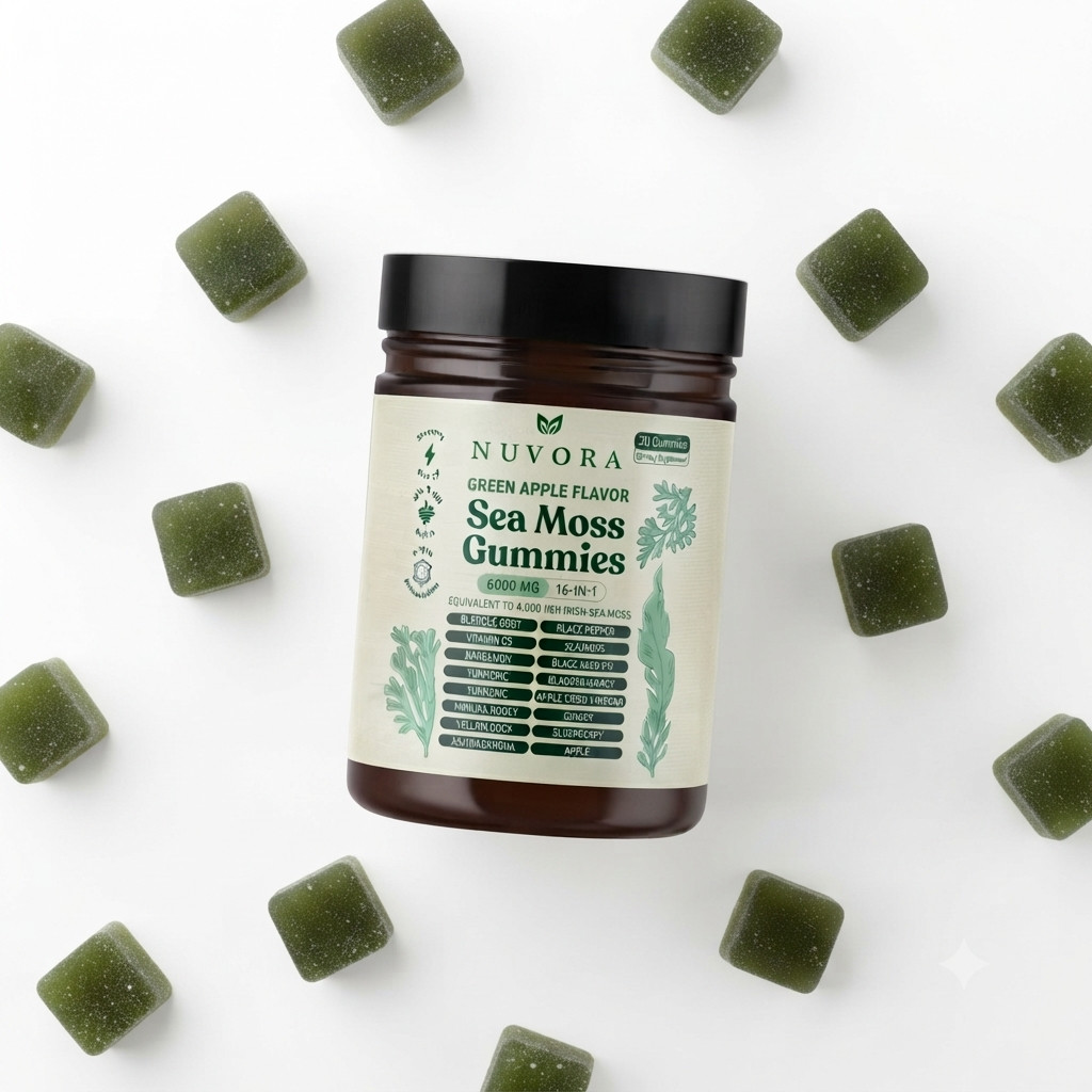 16-in-1 Irish Sea Moss Gummies 6000mg Green Apple Wellness Supplement 30 Ct