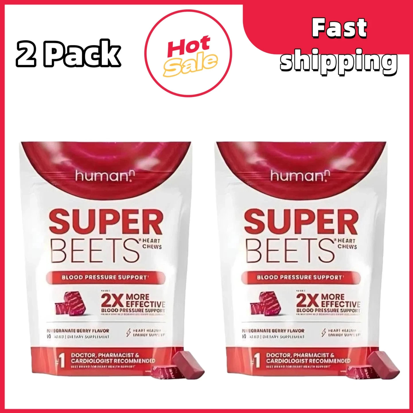 2Pack Human-N Super Beets / 60 count Pomegranate Chews for Heart Health