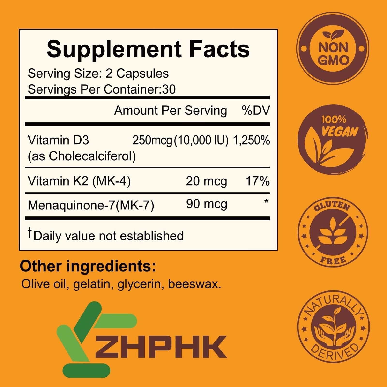 Powerful Vitamin D3 K2 Capsules Extra Strength Supplements with 10000 IU Softgel