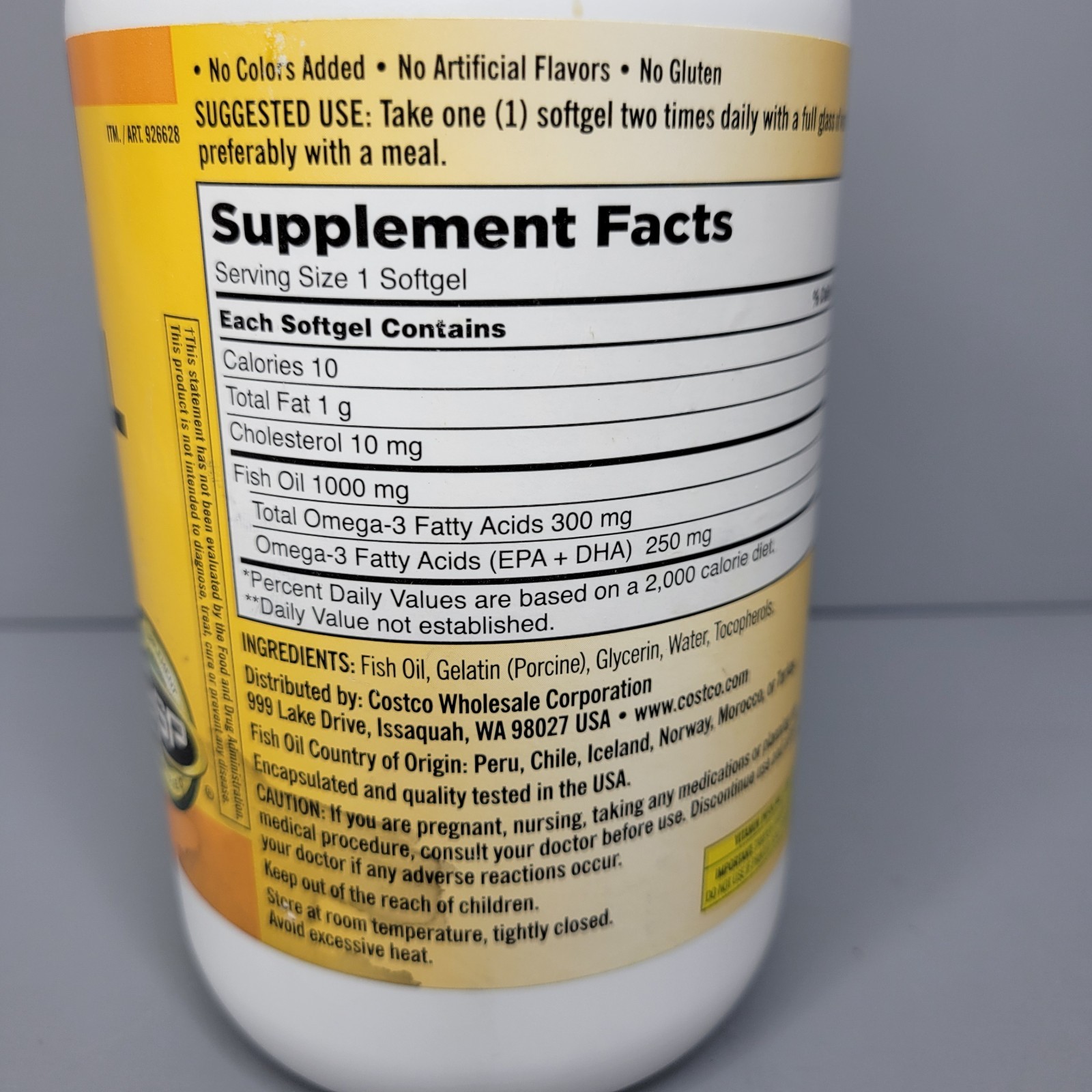 Kirkland Fish Oil 1000 mg, 300mg Omega-3, 400 Softgels EXP 03/2028