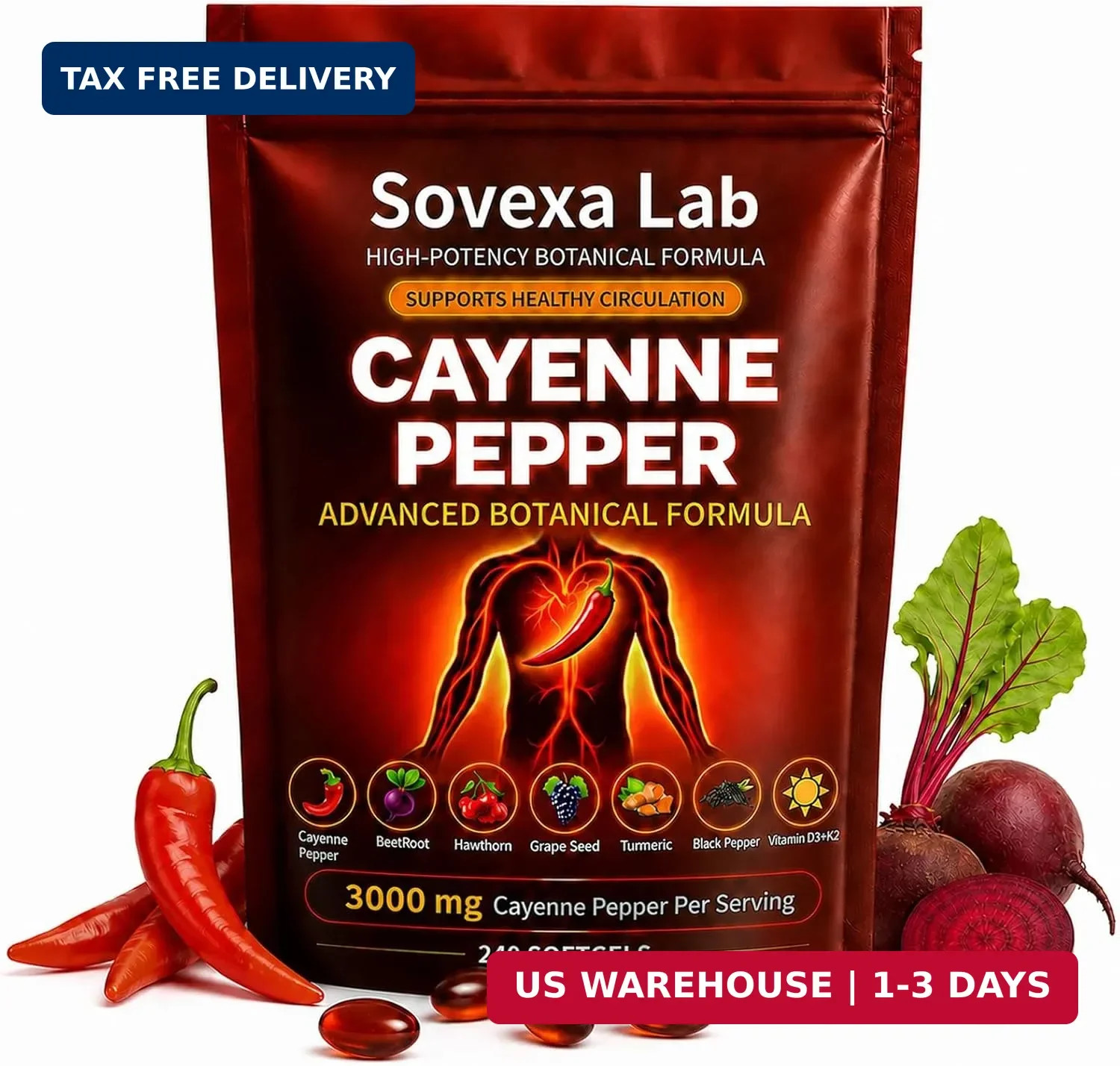 Cayenne Pepper Softgels Supplement for Energy & Cardiovascular Wellness, Active