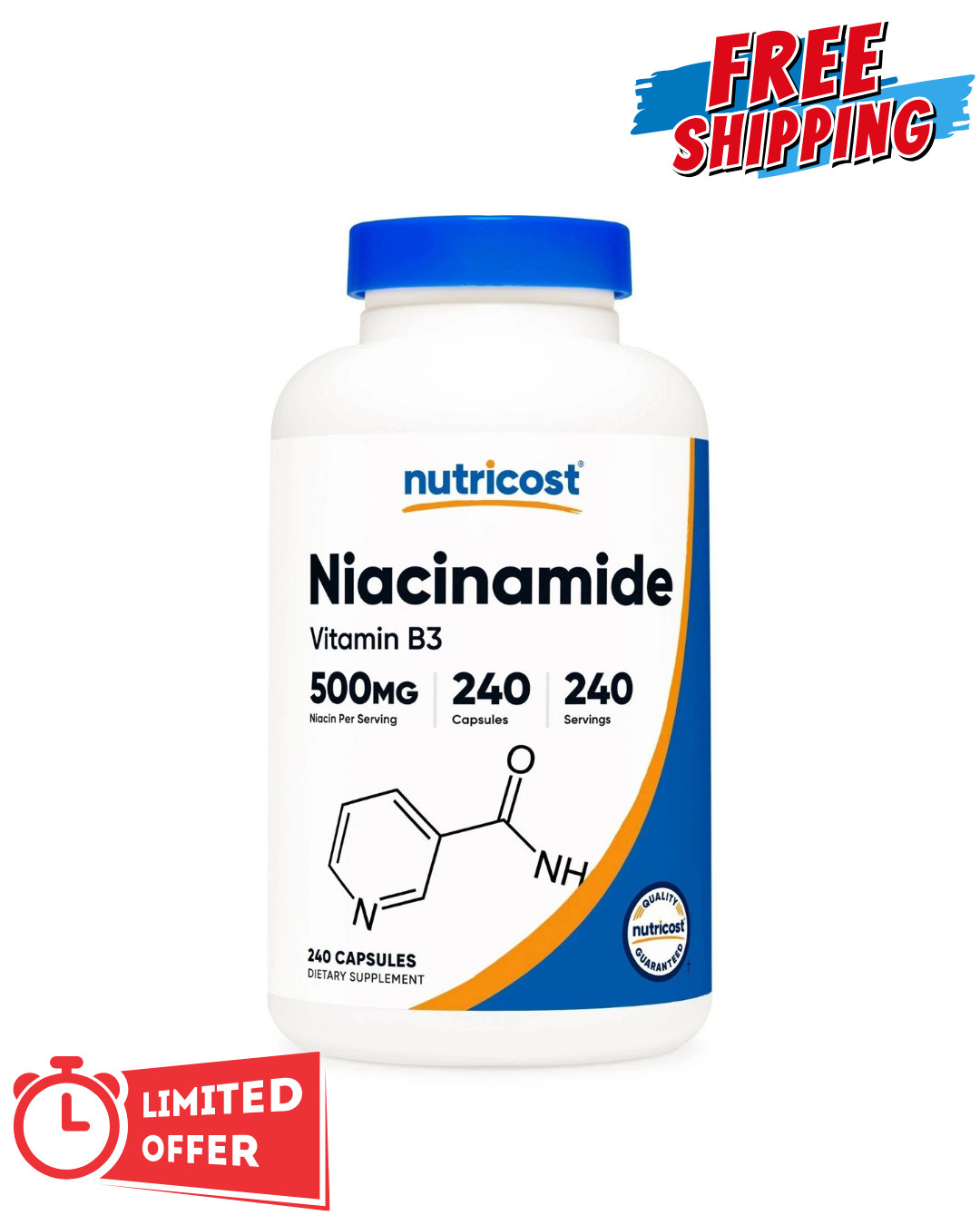 Nutricost Niacinamide (Vitamin B3) 500mg, 240 Capsules – Flush Free, Gluten Free