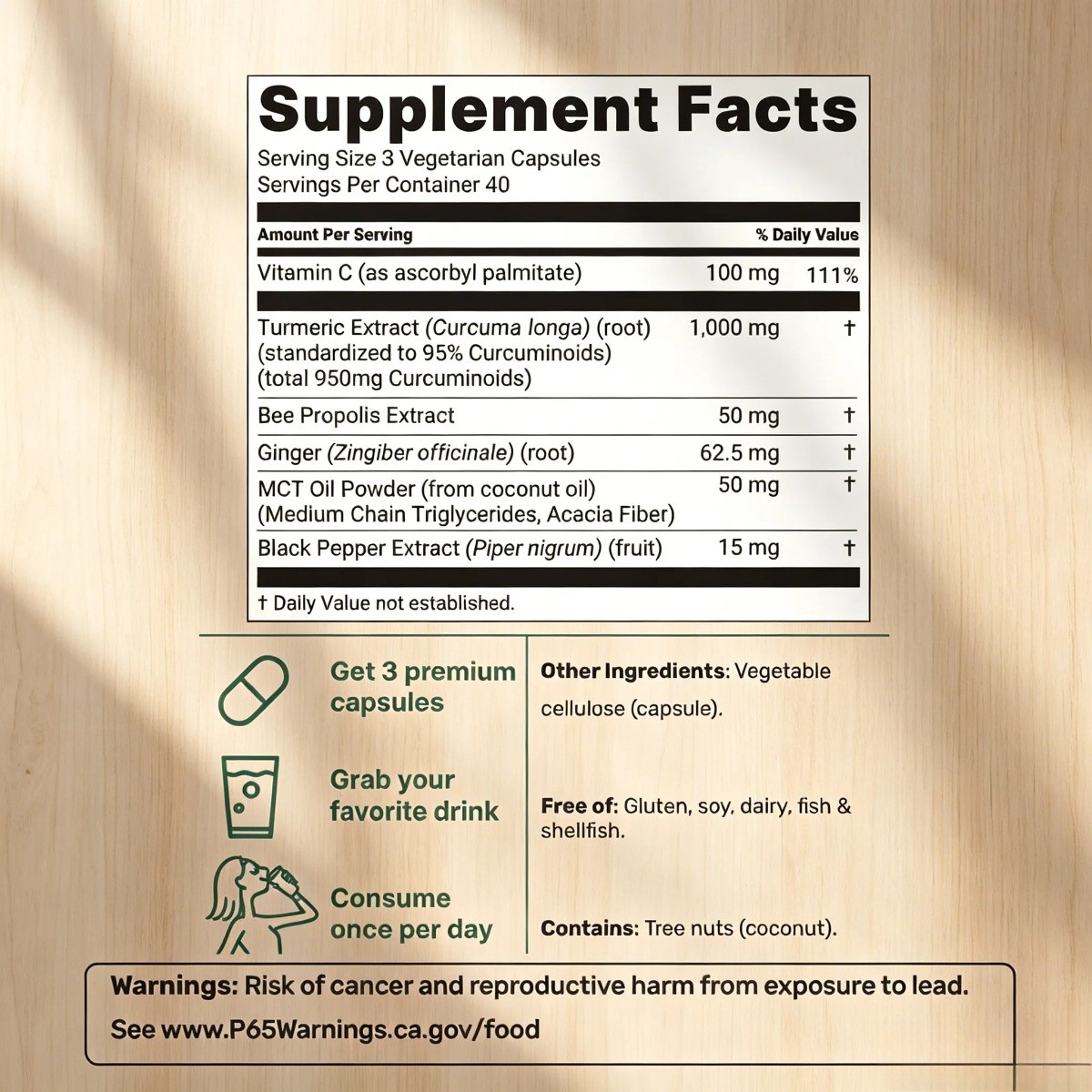 Pure Turmeric Curcumin 1000mg–95% Curcuminoids with Black Pepper,120 Veggie Caps