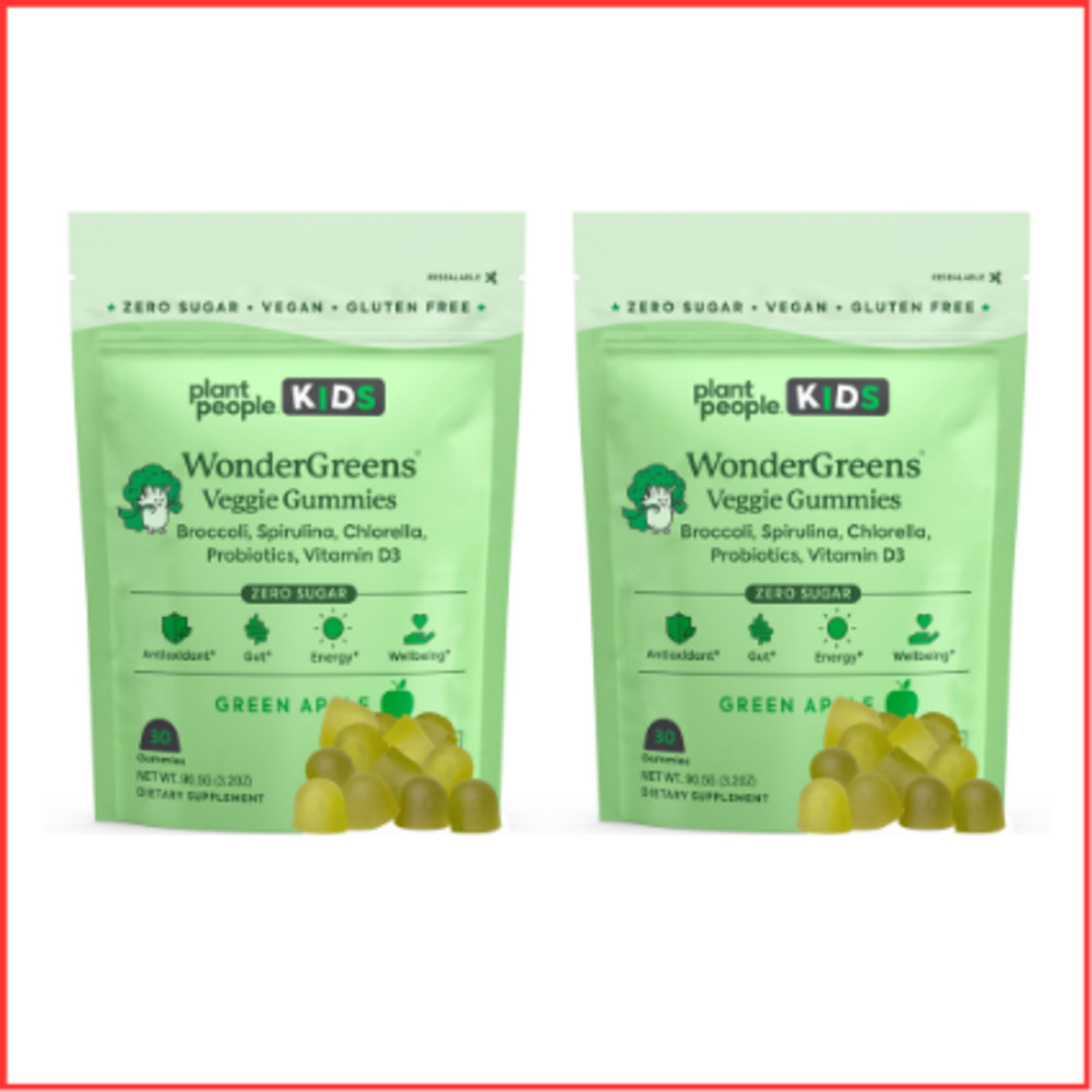 KIDS SUPER VEGGIE GUMMIES Green Apple Flavor 30ct 2 Pack WONDERGREENS