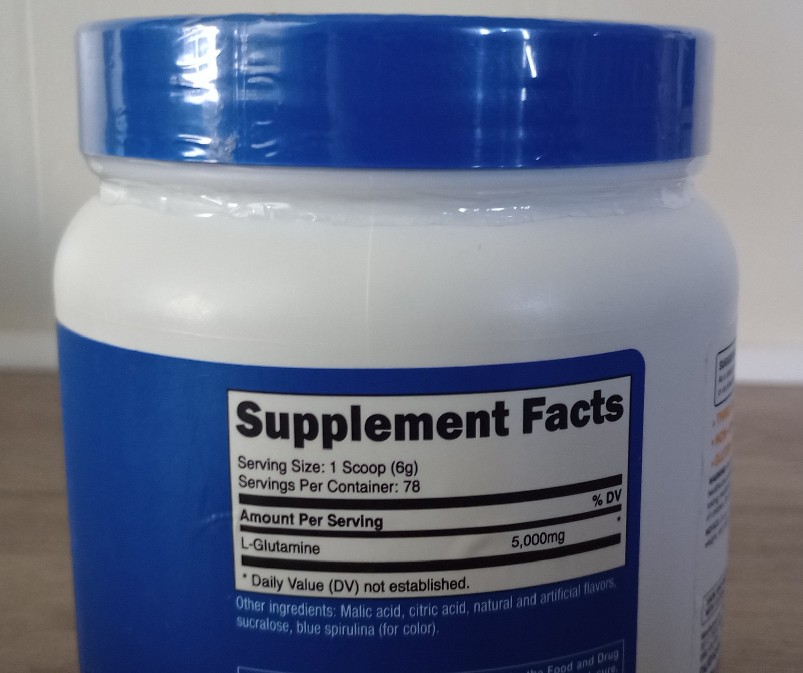 Nutricost L-Glutamine Powder 17.9oz. 500 G Blue Raspberry 78 Servings Exp. 01/28