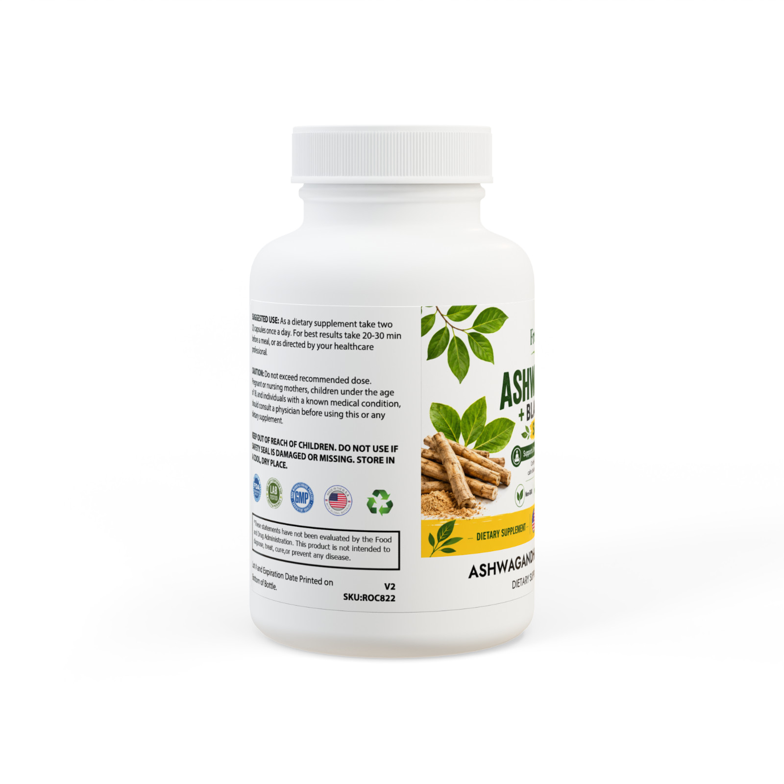 Ashwagandha Black Pepper Supplement 60 Capsules Stress Support Vegan Non-GMO