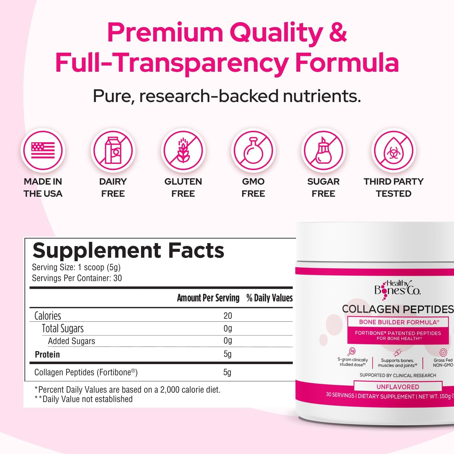 FORTIBONE Collagen Peptides Essential Bone Builder Hydrolyzed Collagen Powder fo