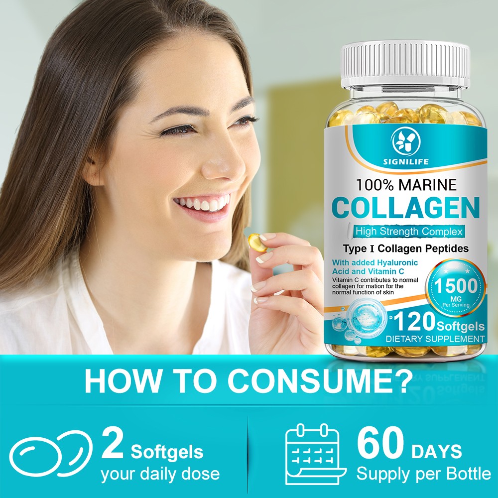 Hydrolysed Type I Marine Collagen 1300mg Capsules for Skin Nail & Hair Health