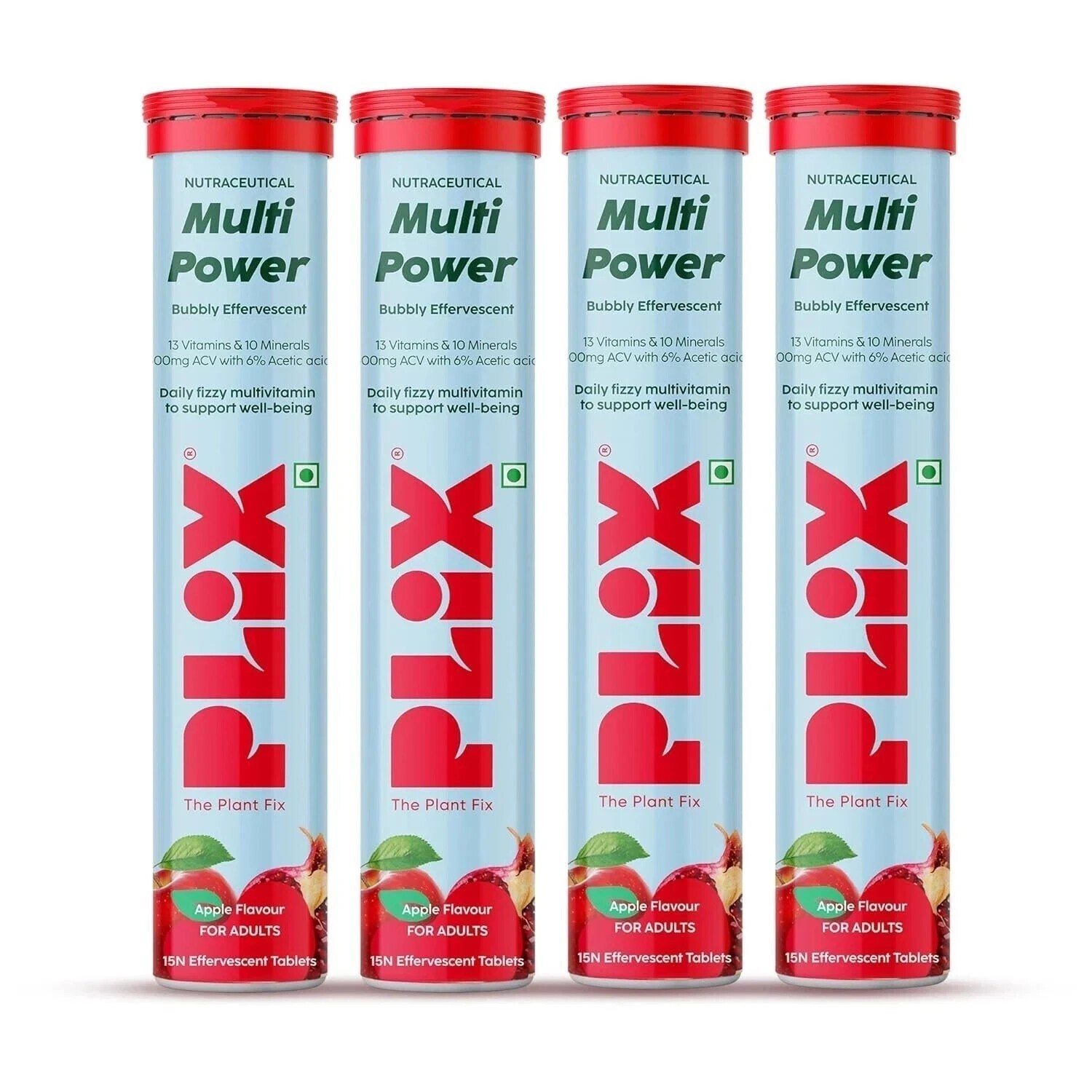 PLIX Multivitamin + Apple Cider Vinegar- 15 Tablets Pack Of 4 -(Apple Burst) f98