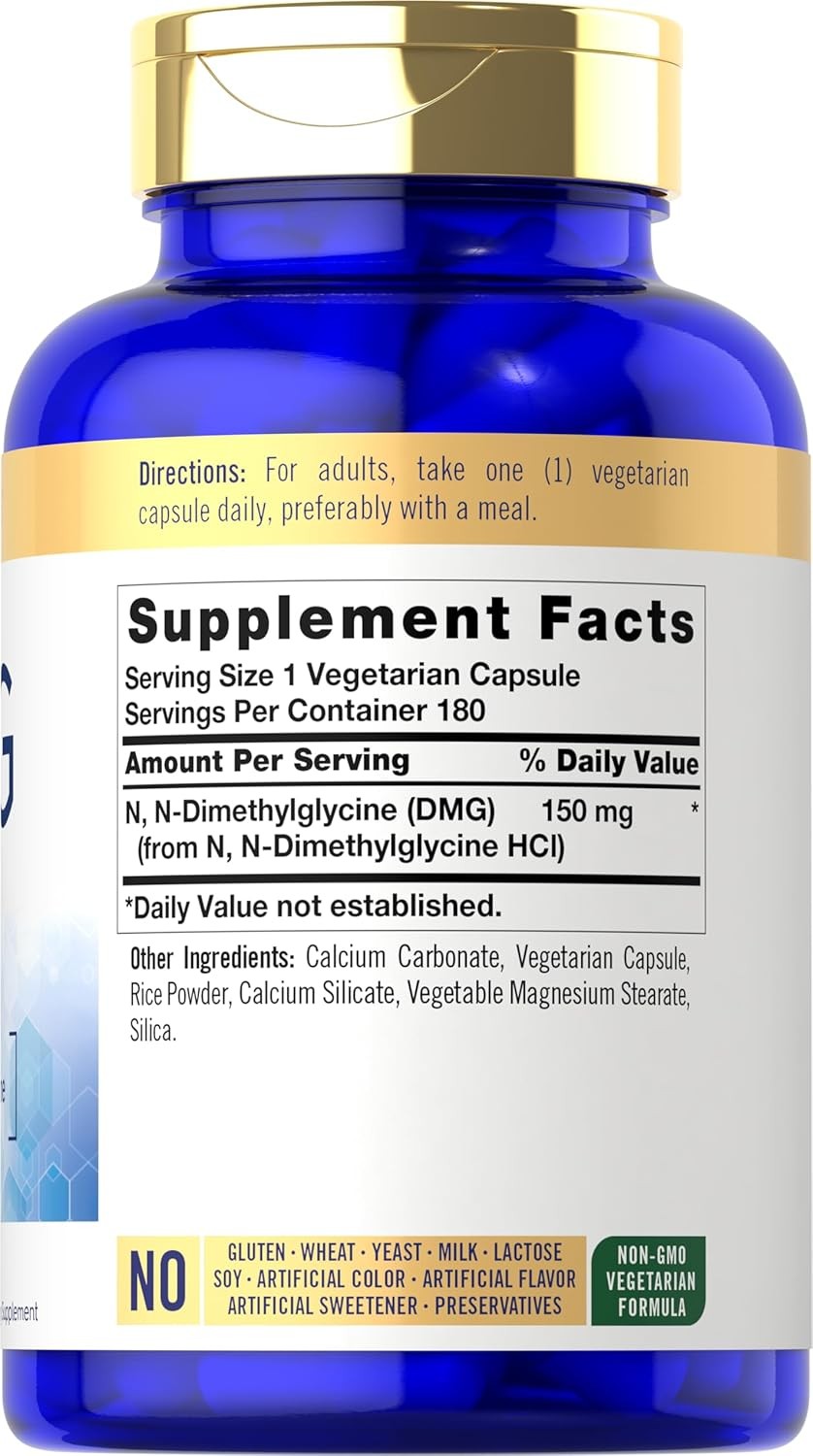 DMG N-Dimethylglycine | 150mg | 180 Capsules | Vegetarian, Non-GMO | by Carlyle