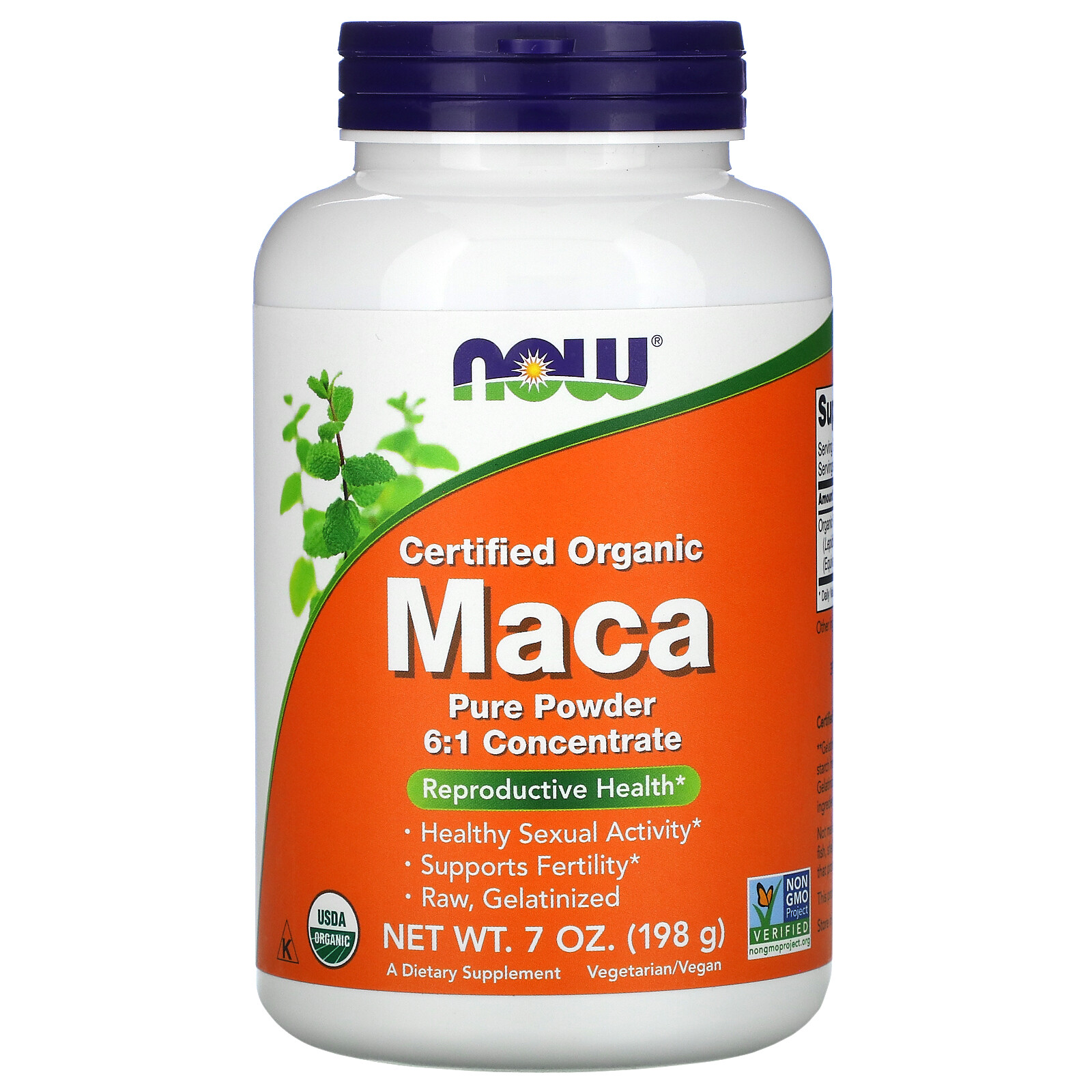 Now Foods Certified Organic Maca Pure Powder 7 oz 198 g GMP Quality Assured,