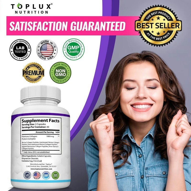 Premium Collagen Peptides 1800 MG Hydrolyzed Anti-Aging – Types I,II,III,V,X-+