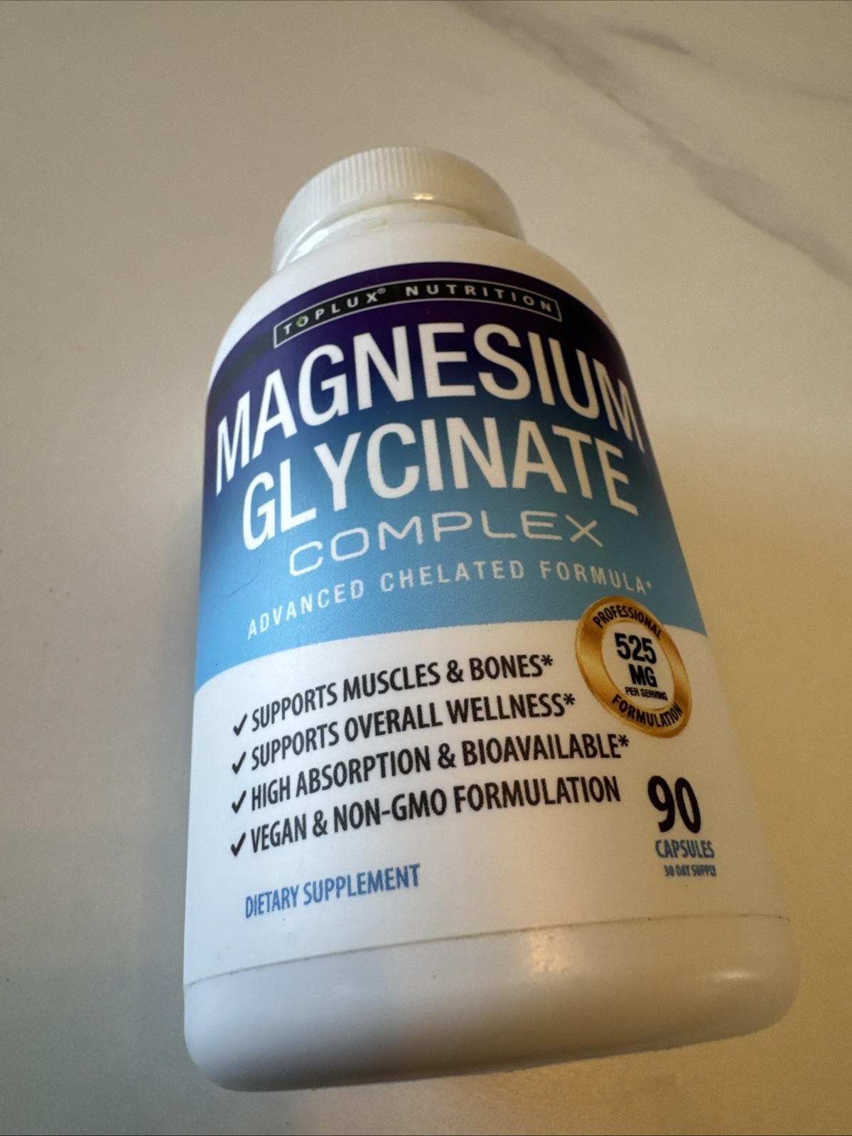 Magnesium Glycinate 525 MG Complex 90 Capsules High Absorption Magnesium 07/2028
