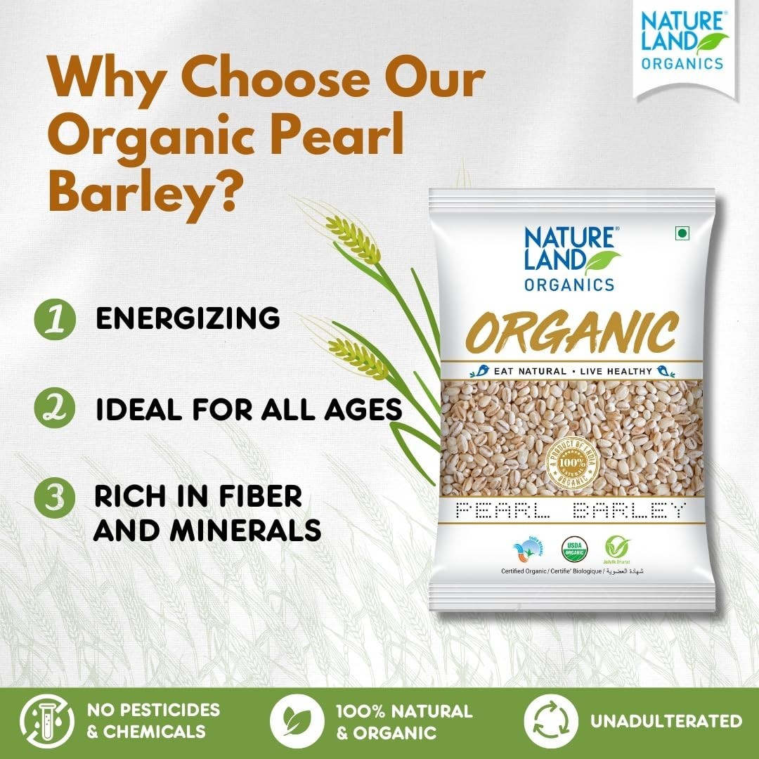 Natureland Organics Pearl Barley 500 Gm (Pack of 5) – Organic Barley