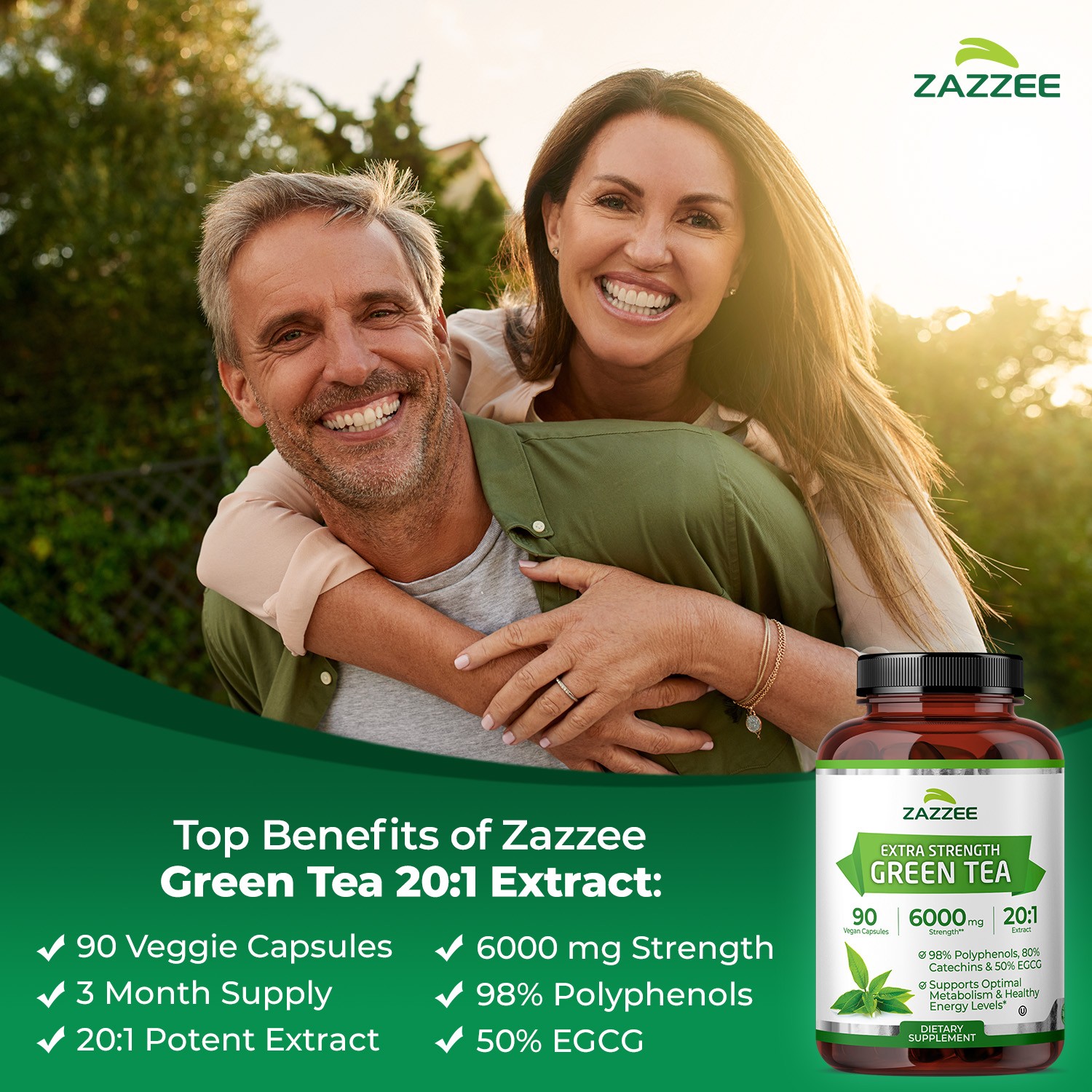 Zazzee Extra Strength Green Tea 20:1 Extract, 6000 mg Strength, 50% EGCG
