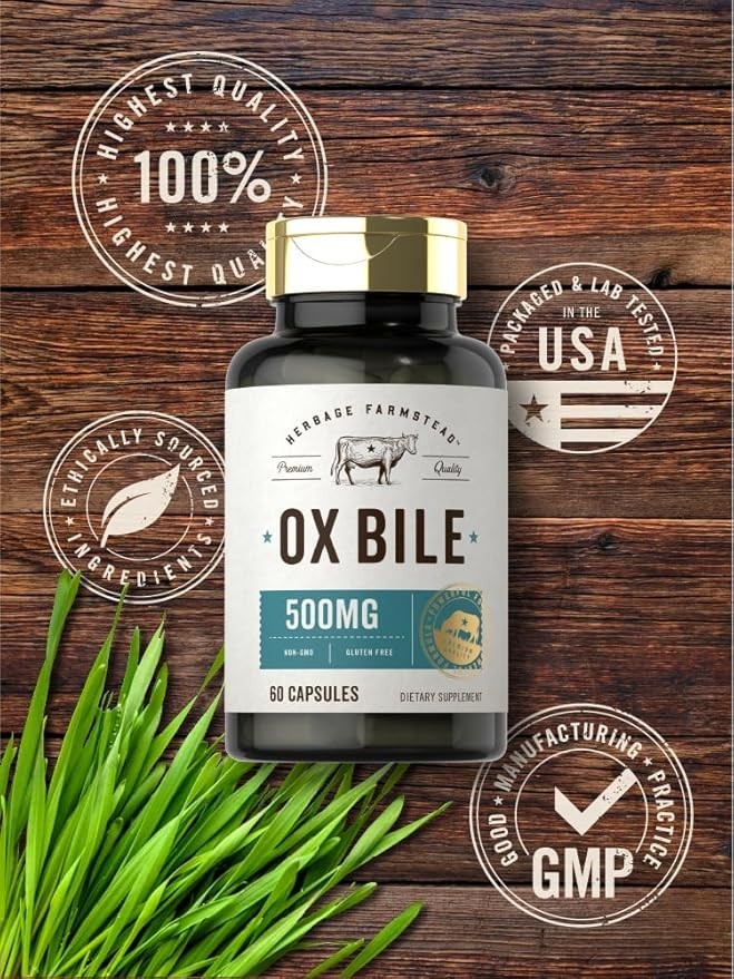 Ox Bile Supplement 500Mg 60 Capsules Digestive Enzyme Non-Gmo & Gluten Free by H