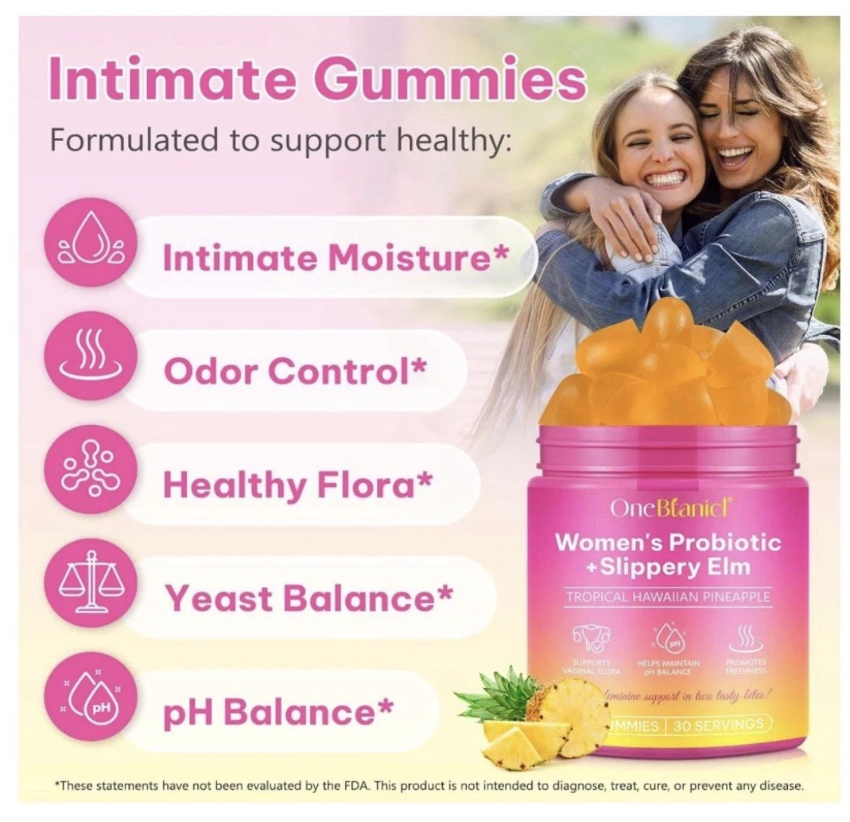 OneBtanicl Womens Feminine Probiotic Gummies Vaginal pH Balance 60 EXP 12/28