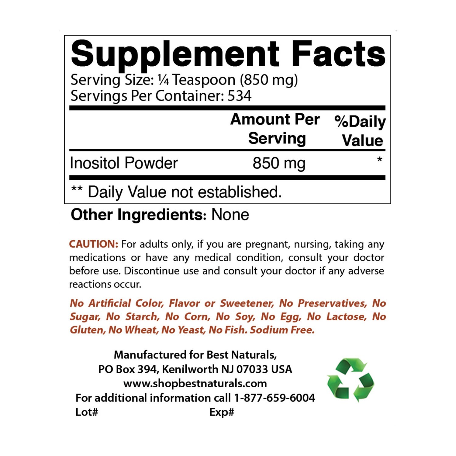Best Naturals Inositol 1 Lb Powder (Vitamin B8)