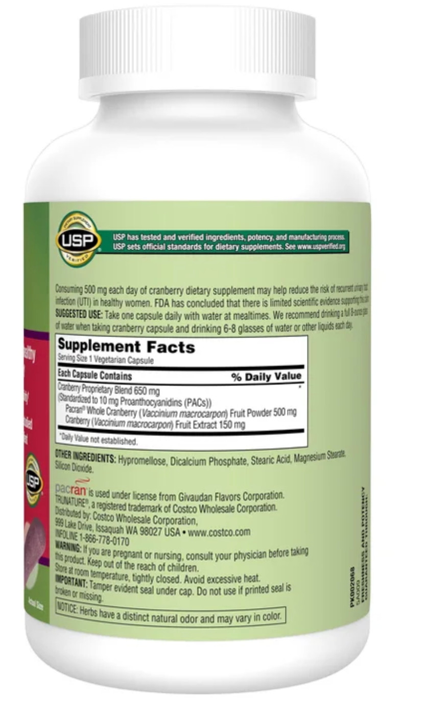 Trunature Cranberry 650mg 140 Capsules Urinary Tract Support Veggie Caps