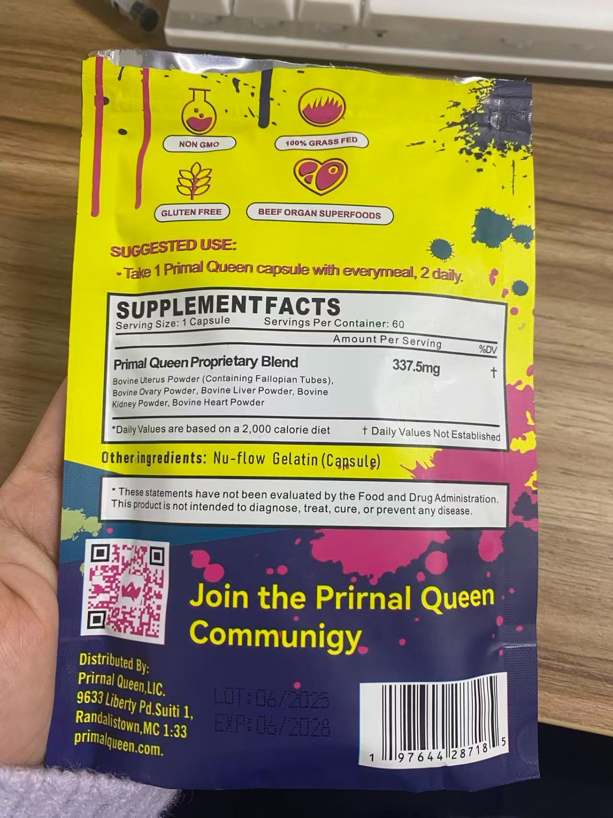 3PCS Primal Queen Grass Fed OrganSupplement Hormone Support Capsules60Count