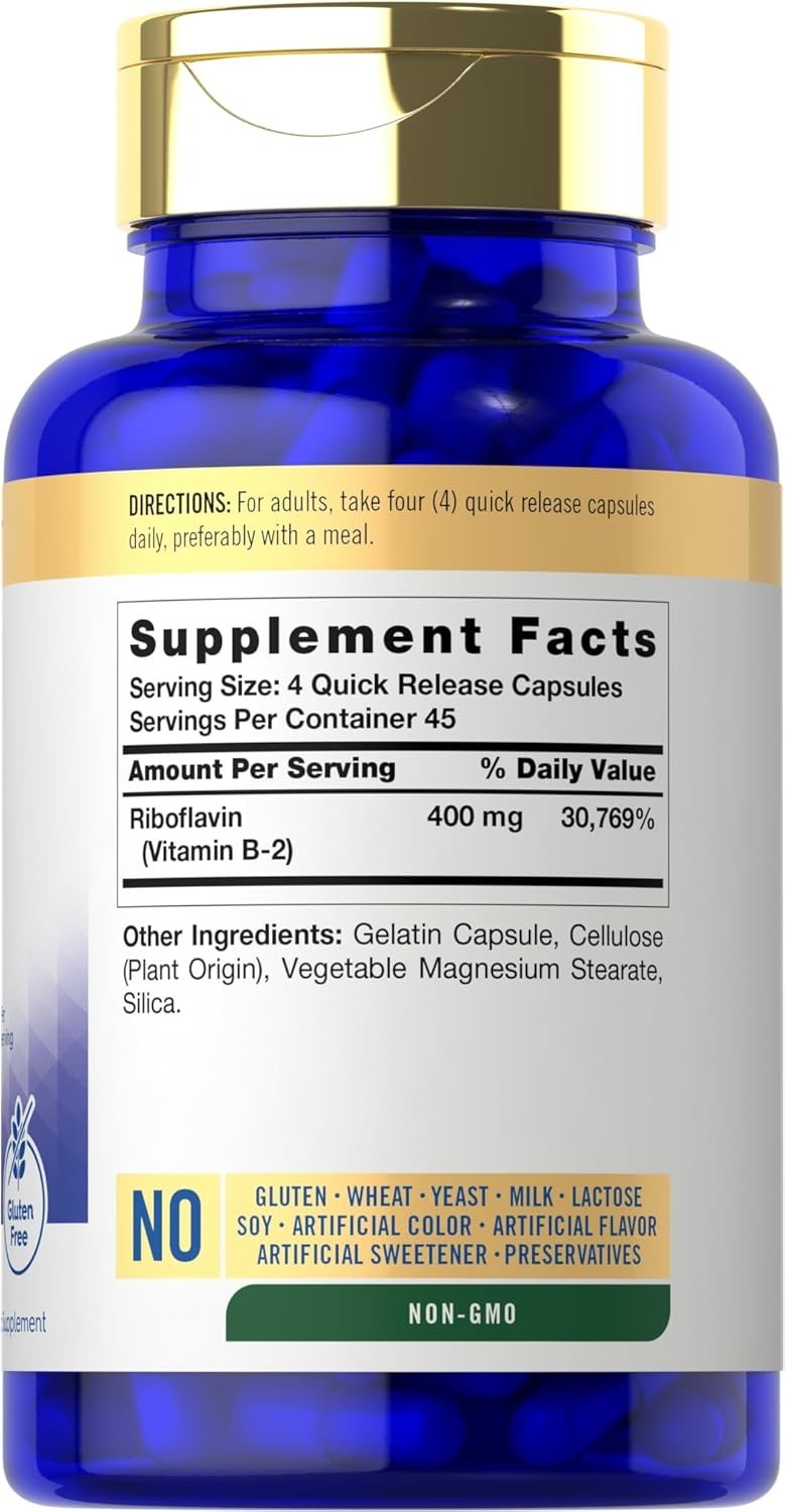 Vitamin B2 Riboflavin 400mg 180 Tablets Non GMO Gluten Free Supplement