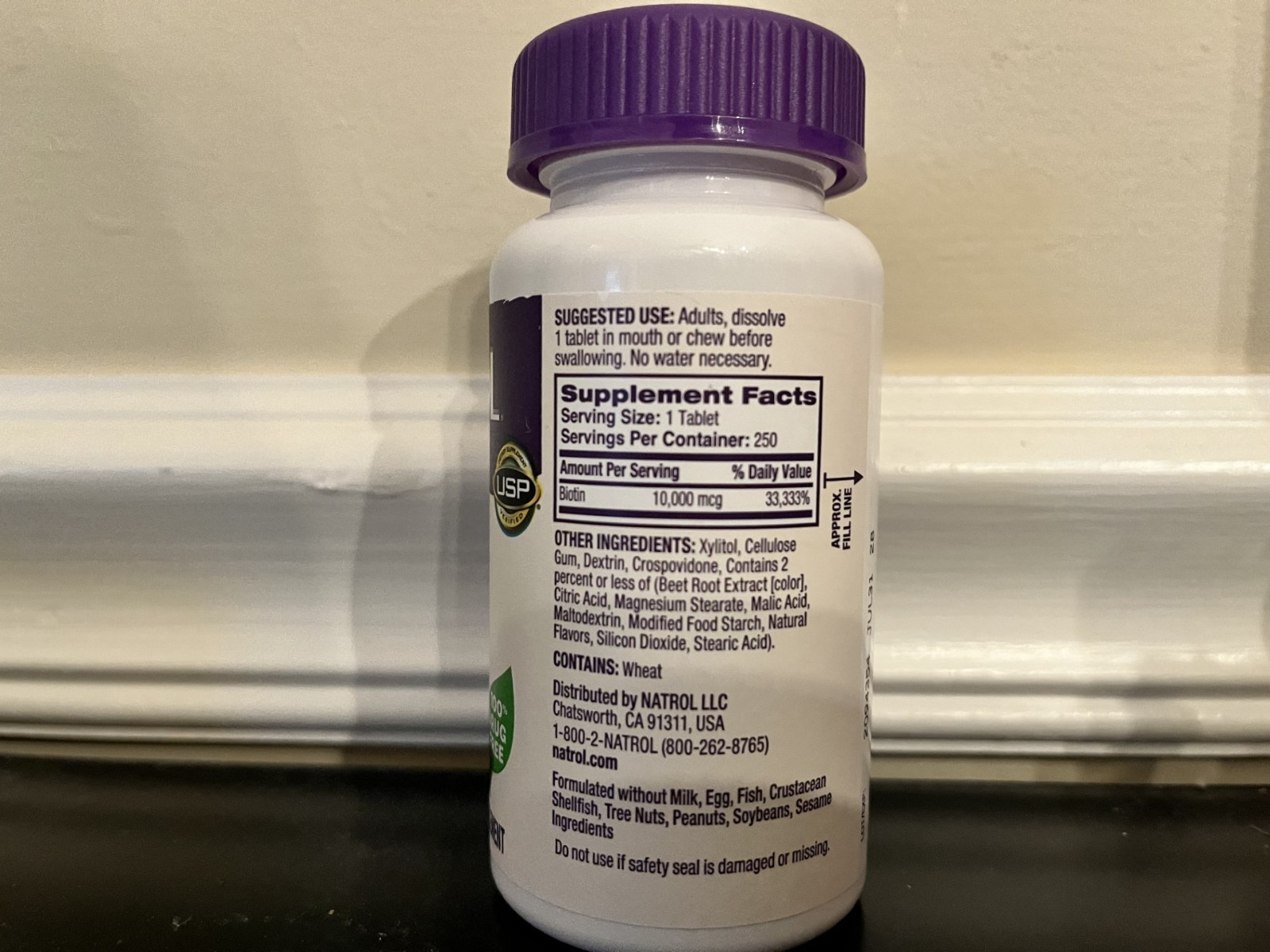 NATROL BIOTIN BEAUTY Strawberry Flavor 10000 mcg 250 Tablets DIETARY SUPPLEMENT