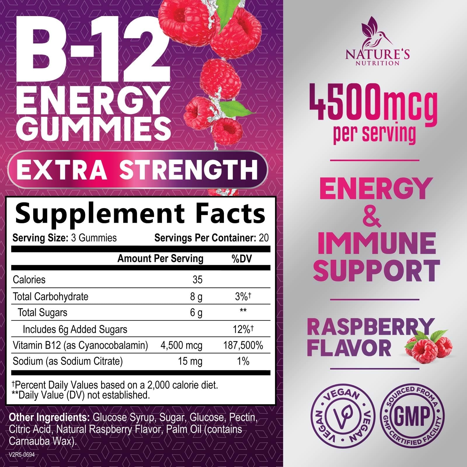 Vitamin B12 Energy Gummies – Extra Strength 4500mcg Chewable for Energy, Metabol