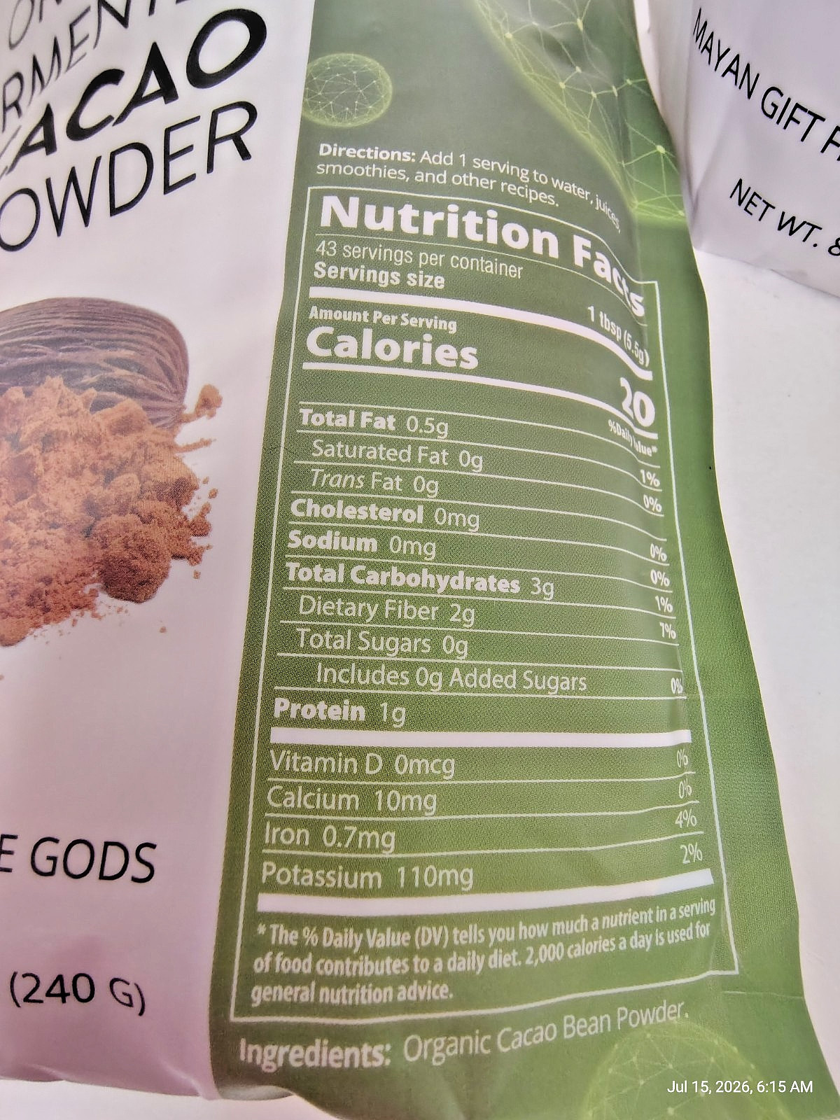 2X) Organic FERMENTED CACAO Powder Superfood, 8.5oz, Vegan/Gluten Free, BB 9/28