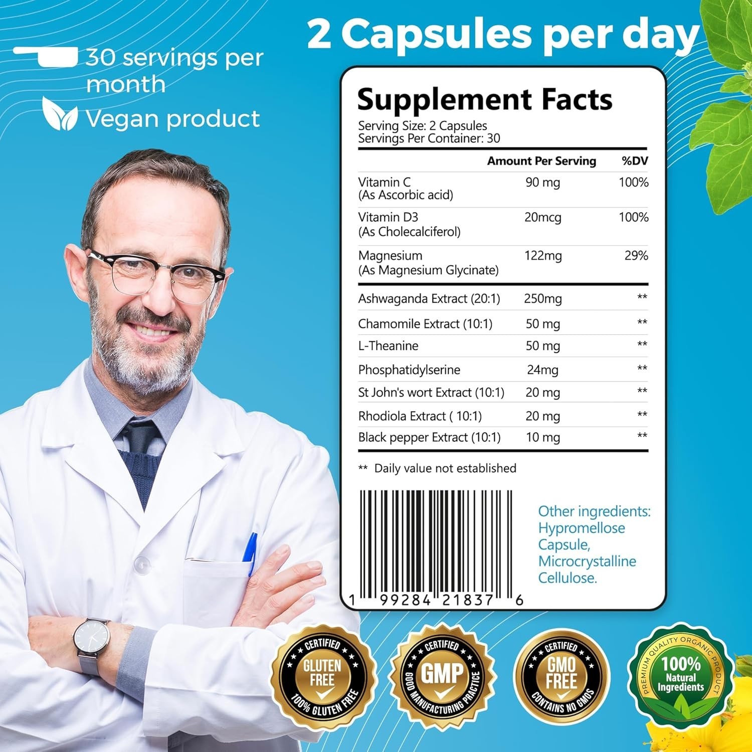 10-in-1 Cortisol Supplements with Magnesium, Ashwagandha, Chamomile, L-Theani…