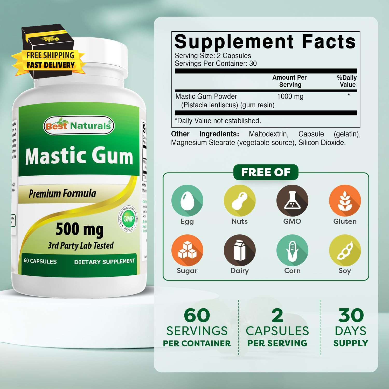 Mastic Gum 500 Mg 60 Capsules ⭐️⭐️⭐️⭐️⭐️