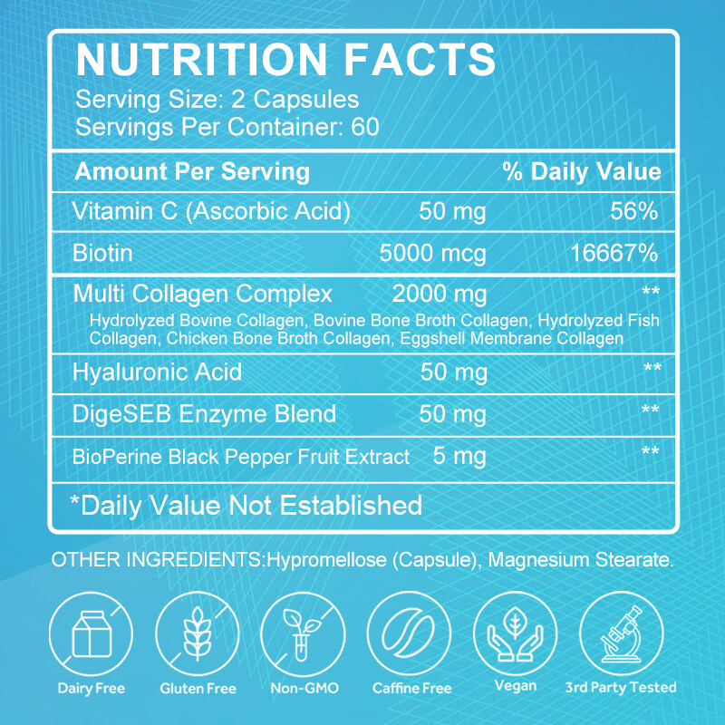 60/120Pcs Multi Collagen Peptides-Type I,II,III,V,X Anti-Aging Collagen Pills
