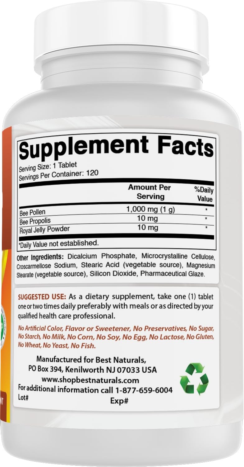Best Naturals Bee Pollen Complex 1000 mg 120 Tablets 120 Count (Pack of 1)