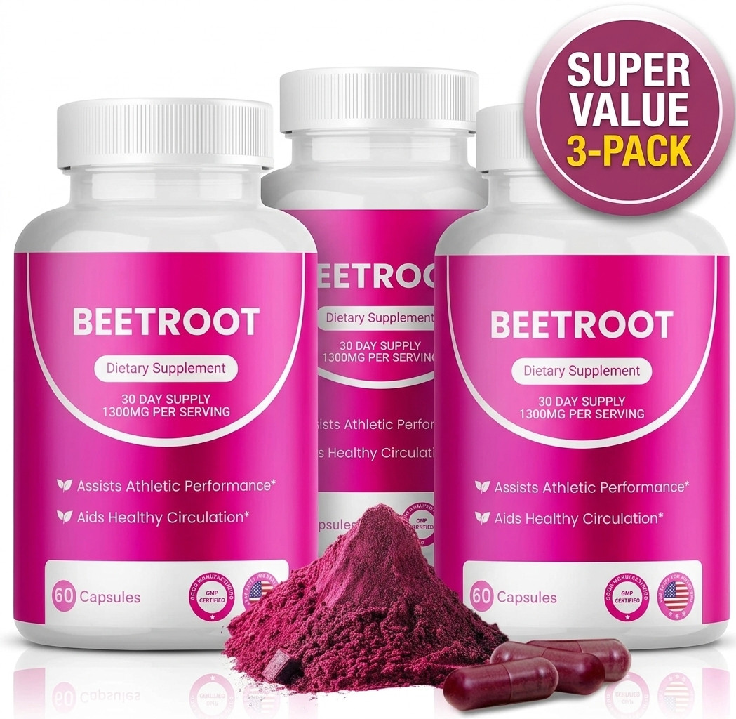 3PCS Rosabella Organic Beet Root 60 Capsules Natural Energy Boost Blood Pressure