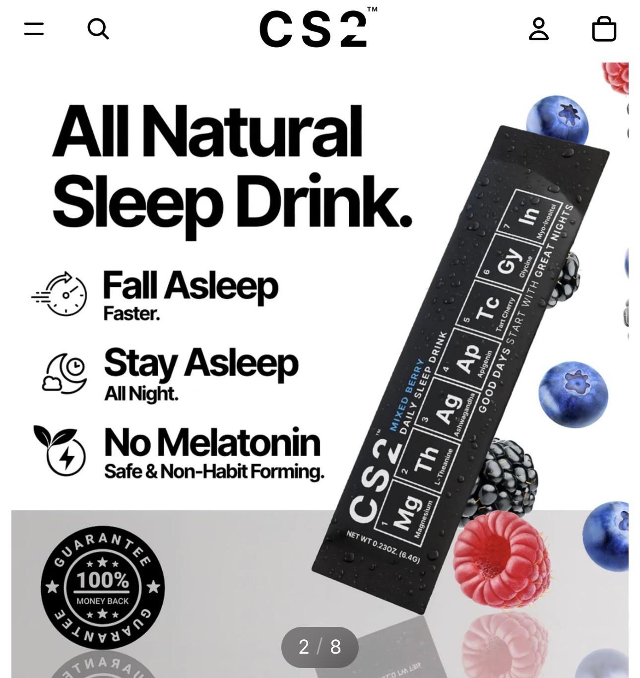 CS2 Calm Vitamin Mineral Proprietary Sleep Aid Drink Mix-Magnesium-30 Pack-Berry